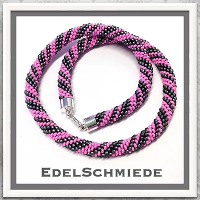 Produktbild von Edelschmiede925 Häkelkette in grau / rosa mit 925 Silber Verschluß