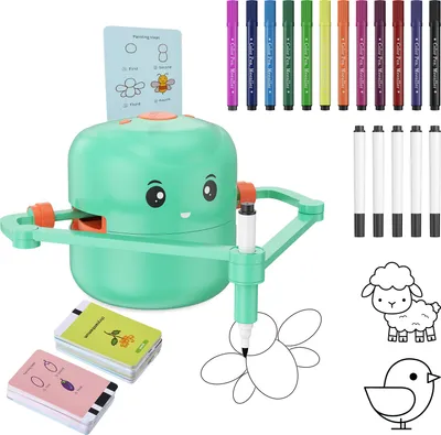 Immagine prodotto di Robot da disegno per bambini - Proiettore per disegni - 100 schede con modelli - Matite e colori inclusi - Senza batterie - 3–6 anni - Verde