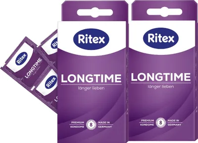 Produktbild von Ritex Longtime Kondome 2er Set - jeweils 8 Stück - mit Doppel-Ring - für langanhaltende, intime Momente - Vegan