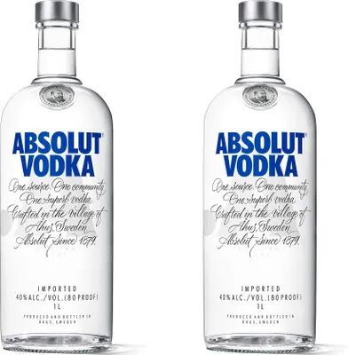 Produktbild von Absolut Vodka Original 2er Set, Premium Wodka, Schnaps, Spirituose, Alkohol, Flasche, 40 %, 2x1 L
