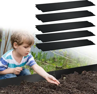 Produktbild von Clanmacy Rasenkante Metall Beeteinfassung Beetumrandung Mähkante Palisade Beetrand Schwarz 100x15cm 50m