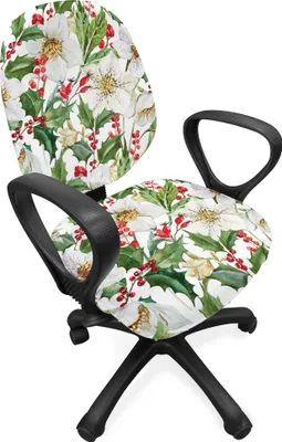 Produktbild von ABAKUHAUS Aquarell Bürostuhl Schonbezug, Poinsettia-Muster, dekorative Schutzhülle aus Stretchgewebe, Vermilion, Grün, Gelb