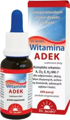 A bottle of Vitamin ADEK supplement and its packaging are shown against a white background.