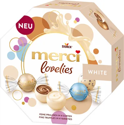 Produktbild von Merci Lovelies White einzeln verpackte Pralinen 4fach sortiert 185g