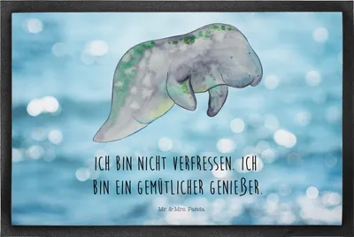 Produktbild von Mr. & Mrs. Panda Schmutzfangmatte Seekuh Chillen 60 x 90 cm - Oceanblue - Geschenk, Meer, fußmatte, Sauberlaufmatte, Diät, Fussmatte, Bodenvorleger, Süßigkeiten, Abnehmen