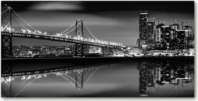 Produktbild von Tulup® Glas-Bild - 100x50 -Wandkunst - Wandbild hinter gehärtetem Sicherheitsglas  - Landschaften - San Francisco Nacht - Schwarzweiß