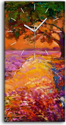 Produktbild von Wandbild Leinwand Bilder mit Uhr 30x60 Gemälde Wiese Blumen Baum Himmel Kunst - weiße Hände