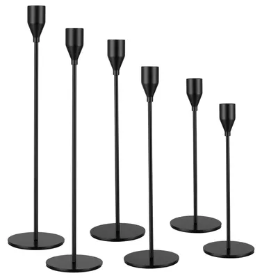 6er-Set schwarze Metall-Kerzenhalter für konische Kerzen, 23/28/33 cm