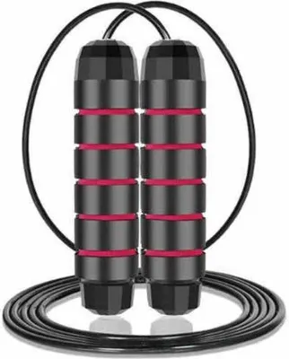 Immagine prodotto di Corda per saltare - regolabile e ammortizzata - Corda di velocità per adulti e bambini - 280 cm - Corda in acciaio con maniglie in schiuma - per fitness, crossfit - nero/rosso