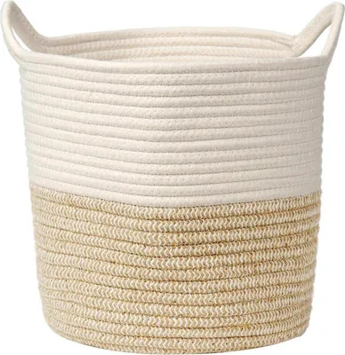 Produktbild von Wäschekorb Aufbewahrungskorb Baumwolle Seil Geflochten Weizen 28x28cm
