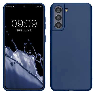 Produktbild von kwmobile Handyhülle für Samsung Galaxy S21 Hülle - Silikon Case metallisch schimmernd - Schutzhülle Cover - Metallic Dunkelblau