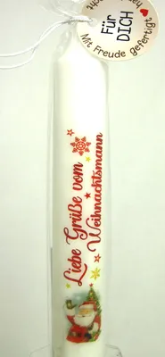 Produktbild von 1 Stabkerze "Liebe Grüße vom Weihnachtsmann" Höhe 19 cm