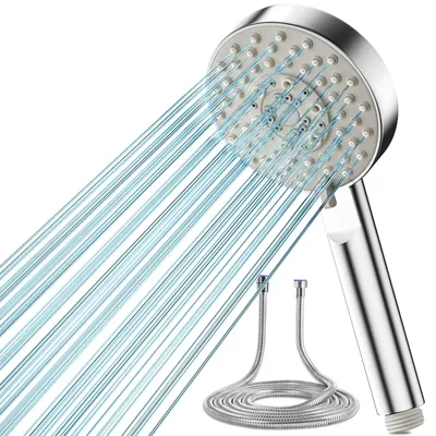 Image de Pommeau de douche Pommeau de douche haute pression avec flexible - 5 jets - Flexible 2 m - Chromé