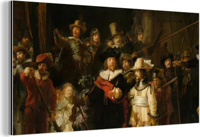 Obrázek produktu pro Nástěnná dekorace Kovový kovový obraz Wall Art 120x60cm Noční hlídka - obraz, Rembrandt van Rijn Muchowow Hliníkové obrazy
