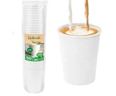 Zdjęcie produktu dla Białe kubki papierowe 250 ml (8 oz) – jednorazowe kubki do kawy na gorące i zimne napoje