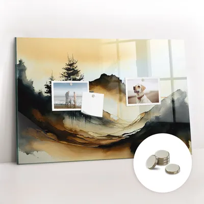 Obrázek produktu pro Magnetická Tabule na Zeď Skleněná - Memo Board Kleněnou Přední Stranou - 5 magnetů v balení - 60x40 cm - Krajina abstraktní