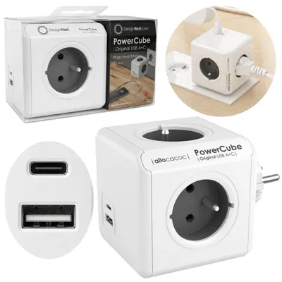 Zdjęcie produktu dla Rozgałęźnik Listwa Kostka Zasilająca 4 Gniazdka USB C+A Allocacoc PowerCube