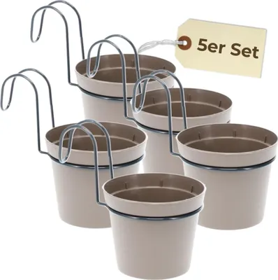Produktbild von Hängender Blumentopf 5er Set Hängeblumentopf Hänge Blumentopf zum Einhängen Hängetopf Für Pflanzen Hängepflanzen Topf Balkon Hängender Pflanztopf mit Halterung Haken