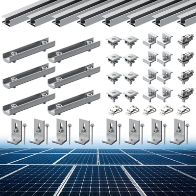 Balkonkraftwerk-Halteset für 4–5 Module, 8x 1,2 m Rails, 6x 120 mm, 8x Klemmen