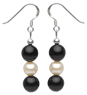 Produktbild von Ohrringe Ohrhänger aus Onyx & Süßwasserperlen 925 Silber Ohrschmuck Damen
