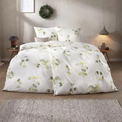 Produktbild von Estella Samt + Seide Flanell Bettwäsche 135x200 Velturno grün Gingko 5471-530