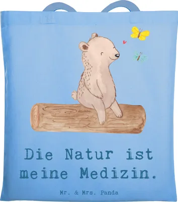 Produktbild von Mr. & Mrs. Panda festivaltasche Bär Naturliebhaber - Sky Blue - Geschenk, Wandern, Schultasche, Einkaufstasche, Tasche, Outdoor, Jutebeutel, Laptoptasche, Nature Lover