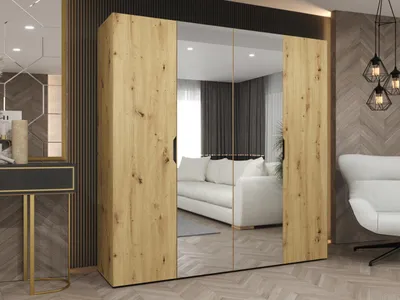 Produktbild von MIRJAN24 Kleiderschrank Malaga 200 mit Spiegel, Kleiderschrank, Garderobe (Farbe: Artisan Eiche, Größe: 200 cm)