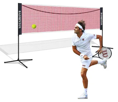 Obrázok produktu pre Ikodm 5,1 m sieť na badminton a tenis, 3-stupňové nastavenie výšky 91–115–155 cm s otočným ovládačom, sieť z polypropylénu a pozinkovaný rám