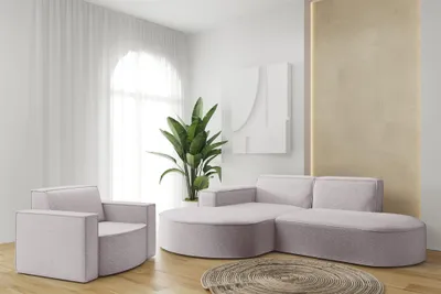 Productafbeelding van Bankstel, 2-delig: fauteuil en hoekbank PALMA XS, bekleding Ascot Rose, met hocker aan de linkerkant