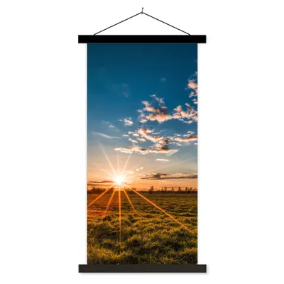 Produktbild von MuchoWow® Textilposter Sonnenuntergang - Natur - Wolken - Gras 40x80 cm mit schwarzem Rahmen - Wandemalerei