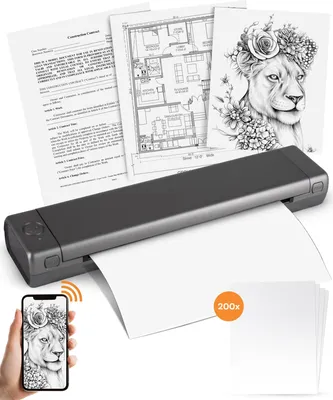 Produktbild von Pora&Co - Thermodrucker - Tragbarer Drucker A4 - Tragbarer Drucker A4 - inkl. 200 Blatt + Tragetasche – Drucken mit Telefon oder Computer – Grau
