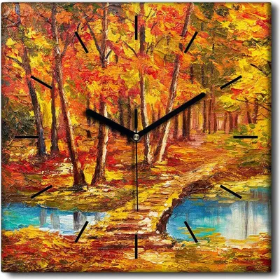 Produktbild von Coloray Uhr auf Leinwand 30x30 cm Wand Uhr Dekoration Wohnzimmer Segeltuch schwarze Hände -See Herbstbrücke.