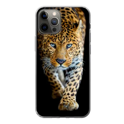 Produktbild von MuchoWow® Handyhülle Schutzhülle Hülle für iPhone 12 Pro Leopard - Tiere - Porträt - Wildtiere - Schwarz Silikon Softcase Handy Hülle - Abdeckung
