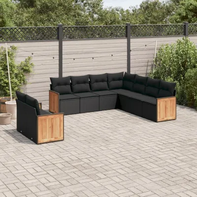Produktbild von Design 9-tlg. Garten-Sofagarnitur mit Kissen Schwarz Poly Rattan, Gartenmöbel-Sets 2024 Neu
