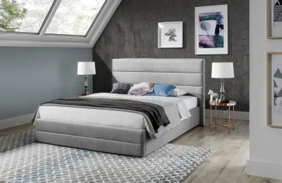 Produktbild von Graues Bett Moderne Bettgestelle Polster Möbel Luxus Hotel Betten Schlafzimmer