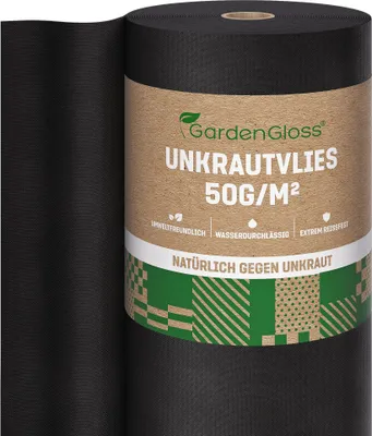 Zdjęcie produktu dla GardenGloss® 50 m² – mata przeciw chwastom – folia przeciw chwastom, przepuszczająca wodę i odporna na rozdarcia, 50 g/m² – mata przeciw chwastom odporna na promieniowanie UV