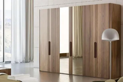 Image de Grande armoire brune Armoire de chambre à coucher avec miroir Armoires