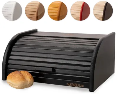 Produktbild von FALKENBERGER Brotkasten aus Holz Schwarz ca. 39x29x18cm Rollbrotkasten traditionell Brotbox mit Roll-Deckel Handmade