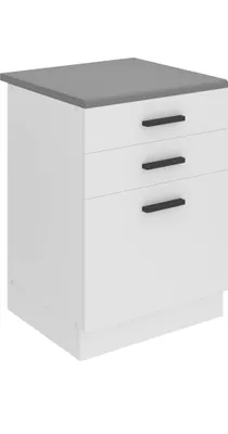 Produktbild von Belini Unterschrank Küche, Küchenunterschrank 60 cm Breite. SDSZ Küchenunterschrank mit Arbeitsplatte. Küchenschrank mit Schubladen, Weiß matt