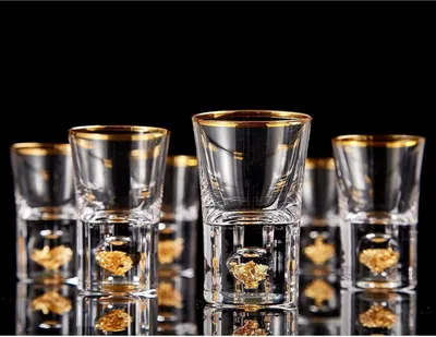 Zdjęcie produktu dla DUJUST 24 K zestaw kieliszków szkło kryształowe 4cl płatki złota bez BPA 6 sztuk