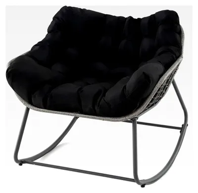 Produktbild von Rattan Schaukelstuhl für den Garten, Schwingsessel für den Außenbereich, Relaxstuhl mit gepolstertem Kissen, Lesesessel für Balkon, Veranda, Wohnzimmer und Terrasse (Schwarz)