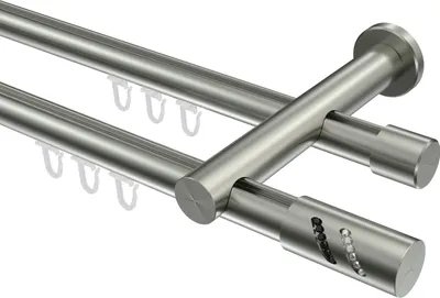 Produktbild von Interdeco Innenlaufstange / Gardinenstange mit Innenlauf Edelstahl-Optik, Typ Platon Zoena (Glitzerzylinder), 20 mm Ø 2-läufig, 140 cm