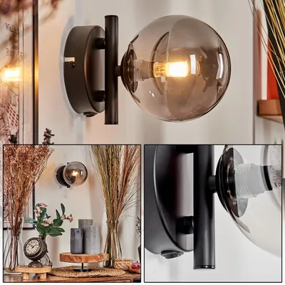 Produktbild von Isorella Wandlampe aus Metall/Glas in Schwarz/Rauchfarben