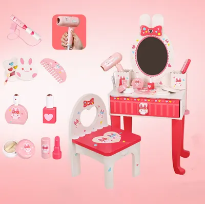 Produktbild von 360Home Makeup Spielzeug Holzspieltisch Frisiertisch Schminktisch Lernspielzeug Hohe Schminktisch + Stuhl