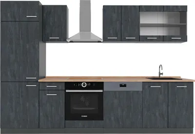 Produktbild von Küchenzeile Vicco R-Line Schwarz Beton/Anthrazit 300 cm AP Eiche, Model 47420