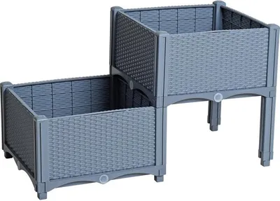 A two-tiered raised garden bed with a rattan-like texture.