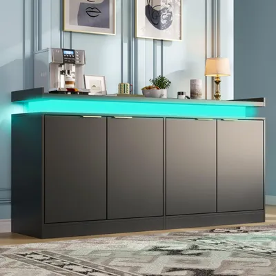 Productafbeelding van Dressoir 160x39x83, met LED-verlichting, 4 deuren, buffetkast, veel opbergruimte