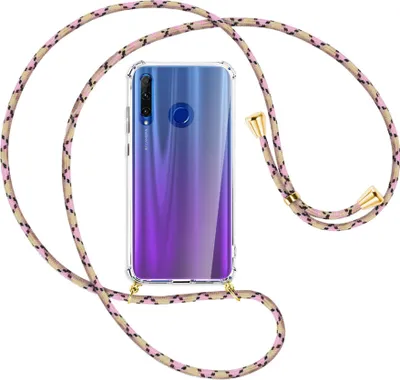 Produktbild von Handykette Backcover-Schutzhülle mit Band (Metall goldfarben) für Honor 20 Lite / 20e - rosa Karo