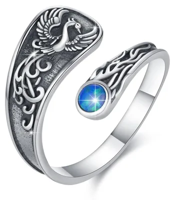 Produktbild von Elzusha – Eleganter offener Ring mit Phönix-Motiv und blauem Opal