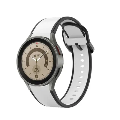 Produktbild von SYSTEM-S Armband 20 mm aus Silikon für Samsung Galaxy Watch 5 4 Smartwatch Schwarz Weiß